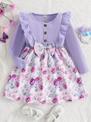 BAESD Girls Round Neck Floral Print Fit & Flare Dress