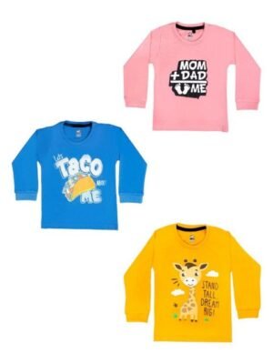 BAESD Unisex Kids Pack Of 3 Graphic Printed Round Neck Cotton Relaxed Fit T-shirts