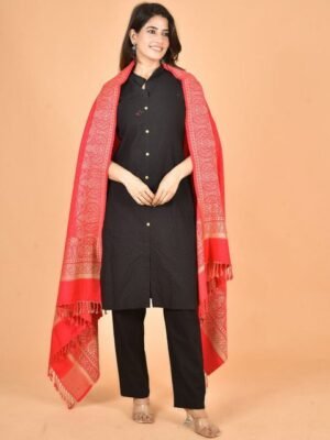 BAISA Unisex Ethnic Motifs Printed Wool Shawl With Tasselled Border