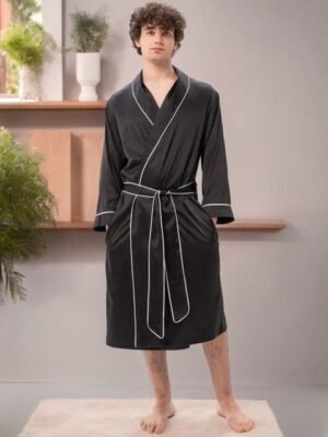 Bella Babe by SK Men V-Neck Long Sleeve Robe With Belt