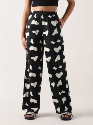 Bewakoof Women Pure Cotton Printed Wide Leg Lounge Pants
