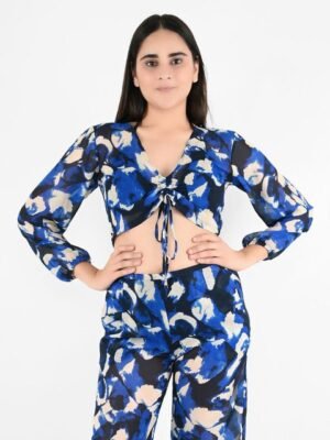 Blissence Women Abstract Printed Tie Up Swimwear Cover Up Top