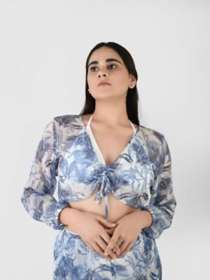 Blissence Women Tropical Printed Tie Up Swimwear Cover Up Top