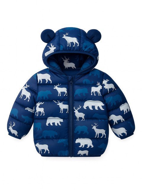 Bold N Elegant Unisex Kids Hooded Graphic Printed Casual Puffer Jacket