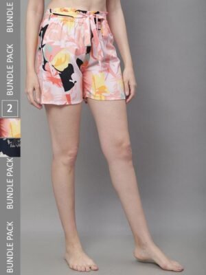 Boston Club Women Pack Of 2 High-Rise Floral Printed Lounge Shorts