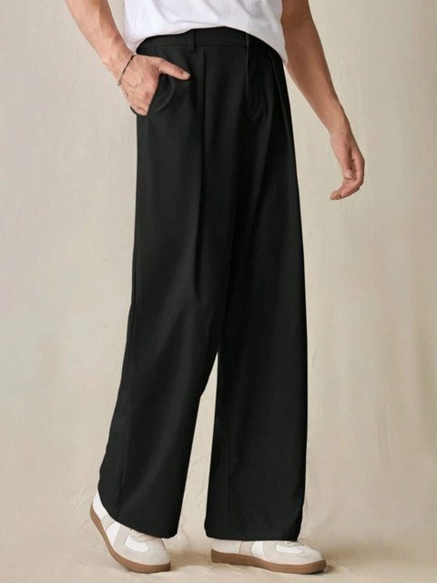 BROADSTAR Men Smart Loose Fit Mid-Rise Trousers