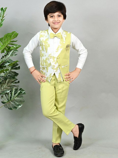 BT DEZINES Boys 3-Pcs Printed Single-Breasted Ventless Suit