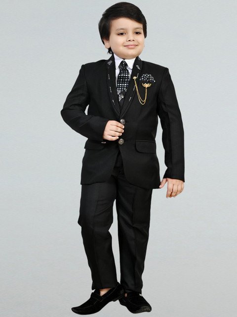 BT DEZINES Boys Printed Single-Breasted 5-Piece Party Suits