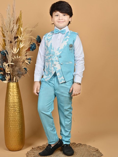 BT DEZINES Boys Printed Three-Piece Party Suits