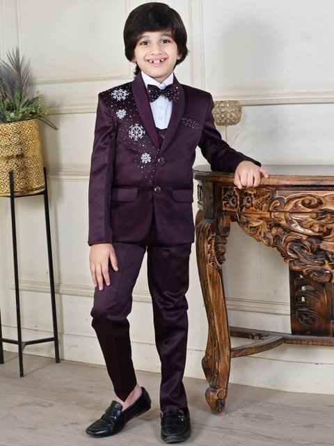 BT DEZINES Boys Single-Breasted 5-Piece Satin Party Suit
