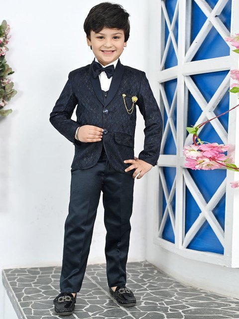 BT DEZINES Boys Single-Breasted Satin Five-Piece Party Suit
