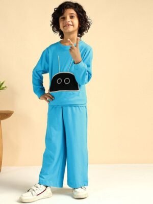 Bugandbees Boys Embroidered Round Neck Pure Cotton T-shirt With Trousers