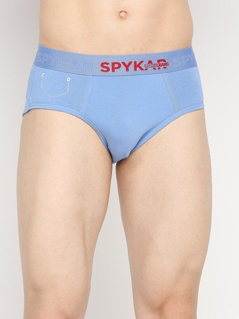Buy UnderJeans By Spykar Men Blue Solid Basic Briefs - - Apparel for Men