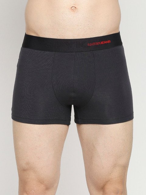 Buy UnderJeans By Spykar Men Grey Solid Mid Rise Trunk UJNPTS058DKGREYRED - - Apparel for Men