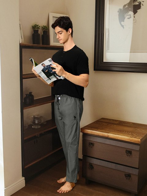 Buy U.S. Polo Assn. Men Grey Solid Pure Cotton Lounge Pants - - Apparel for Men