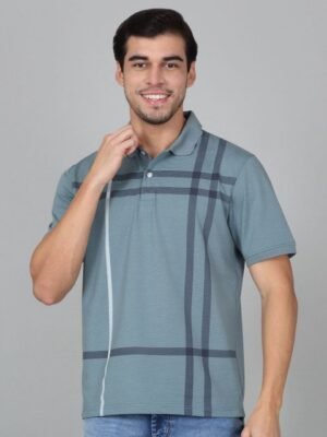 Cantabil Men Checked Polo Collar Cotton T-shirt
