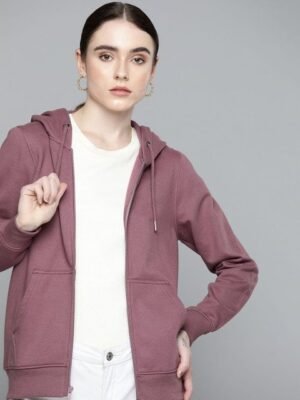 Chemistry Women Mauve Hooded Fleece Front Open Sweatshirt
