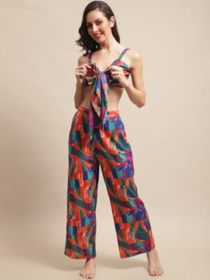 Claura Abstract Printed Top & Trouser Swimwear Set
