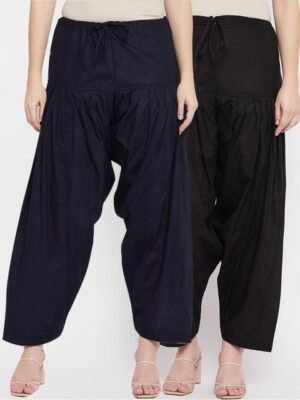 Clora Creation Women Pack Of 2 Navy Blue & Black Solid Pure Cotton Salwars