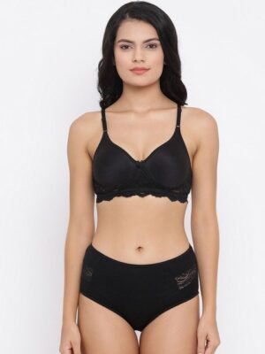 Clovia Women Black Solid Lingerie Set COMBBP91132B