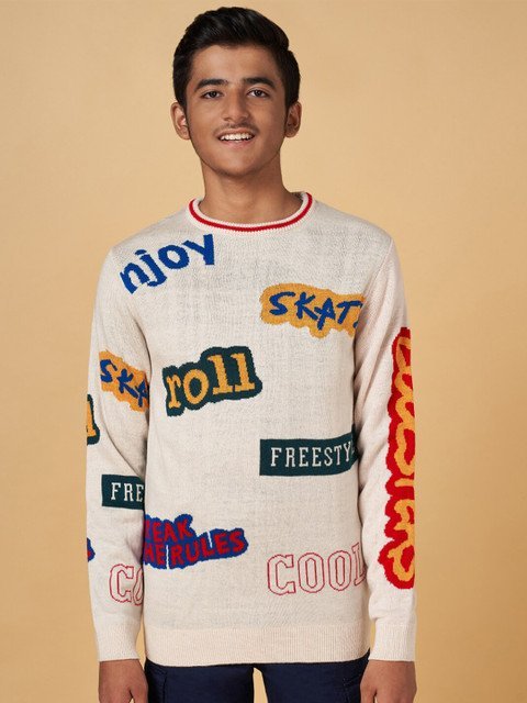 Coolsters by Pantaloons Boys Typography Printed Acrylic Pullover Sweaters