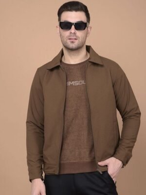 Crimsoune Club Men Spread Collar Self Design Casual Bomber Lightweight Jacket