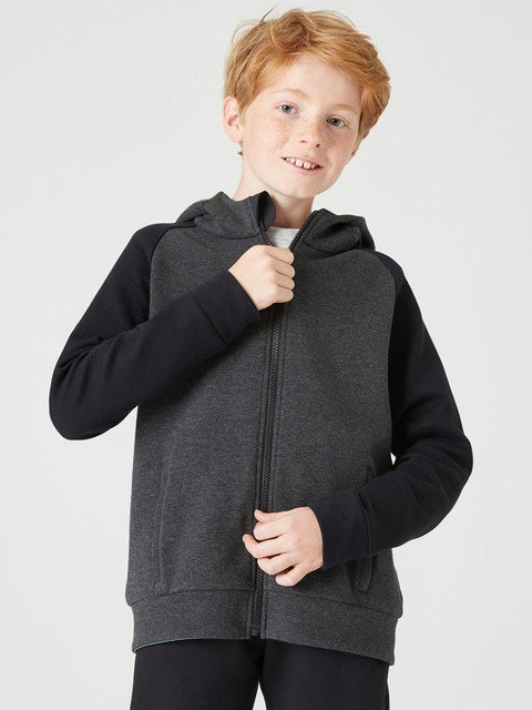 Decathlon Domyos Boys Grey Solid Polyester Hooded Tailored Jacket