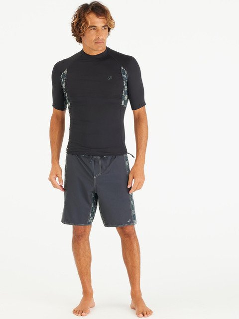 Decathlon OLAIAN - Men Black Chequered Half-Sleeve UV Protected Surfing Top
