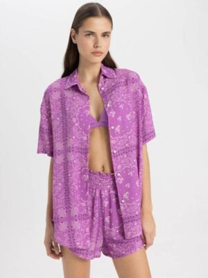 DeFacto Printed Pure Cotton Georgette Swimwear Cover up Set