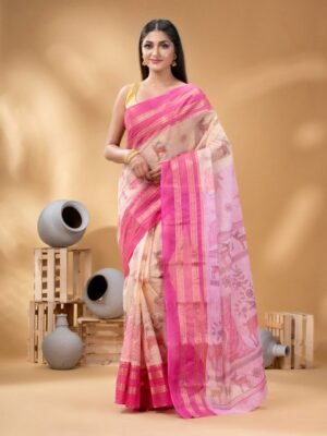 DESH BIDESH Ethnic Motifs Printed Zari Pure Cotton Taant Saree