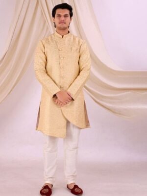 Desibutik Floral Printed Mandarin Collar Sherwani With Pyjama