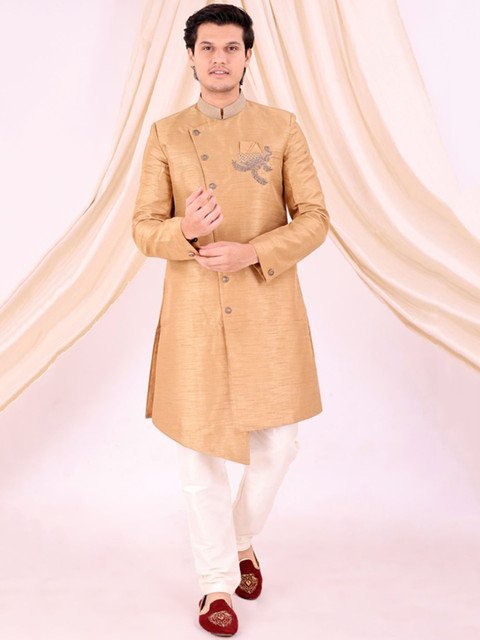 Desibutik Mandarin Collar Thread Work Sherwani With Pyjama