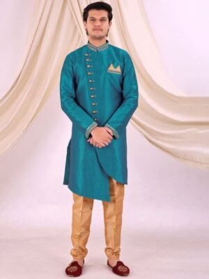 Desibutik Men Mandarin Collar Sherwani With Pyjamas