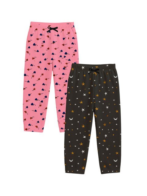 DIAZ Kids Pack Of 2 Printed Cotton Mid-Rise Lounge Pants