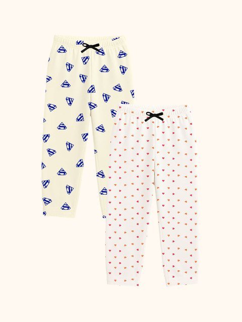 DIAZ Kids Pack Of 2 Printed Cotton Mid-Rise Lounge Pants