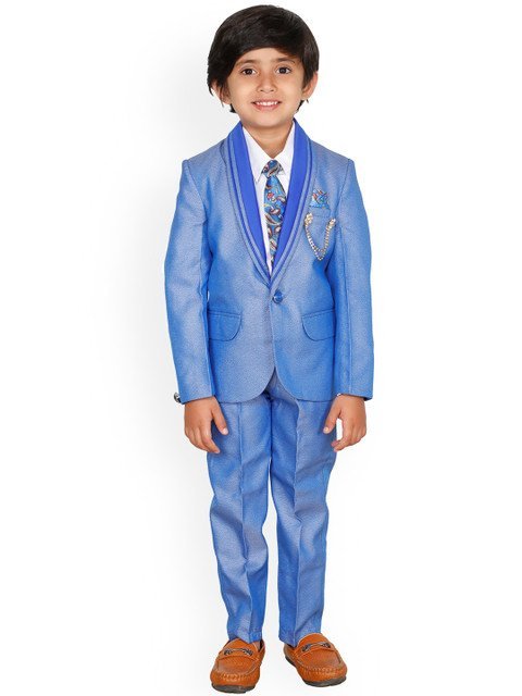 DKGF FASHION Boys Blue Solid 4-Piece Formal Party Suit