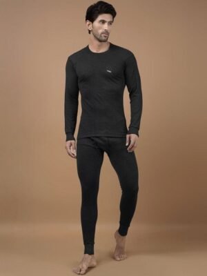 Dollar Men Black Solid Thermal Top & Bottom Set