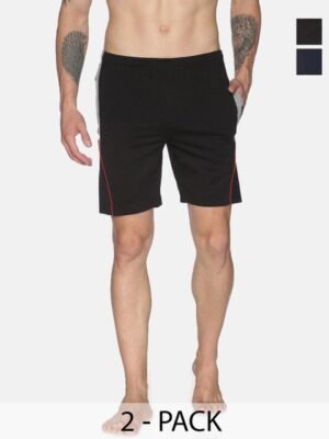 Dollar Solid Bermuda Shorts With Contrast cut and Sew Panel with Piping