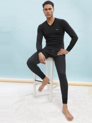 Dollar Ultra Men Black Solid Cotton Thermal Set