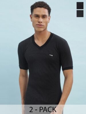 Dollar Ultra Pack Of 2 Ribbed V-Neck Cotton Thermal Tops