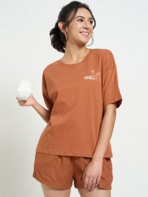 Dreamz by Pantaloons Women Printed Short Sleeves Pure Cotton Lounge T-Shirt