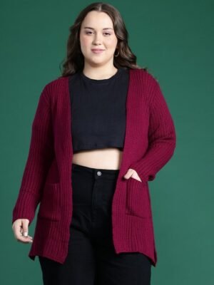 DressBerry Curve Acrylic Self Designed Longline Front-Open Sweater