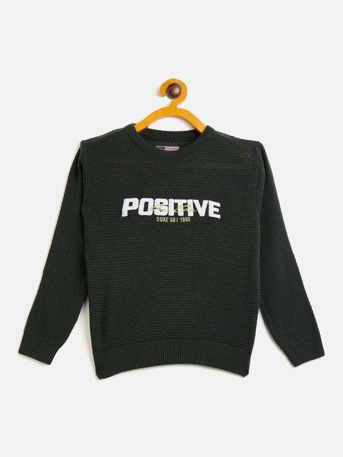 Duke Boys Green & White Typography Printed Sweater
