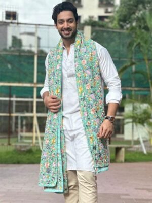 Dupatta Bazaar Men Blue & Multicoloured Embroidered Dupatta with Thread Work