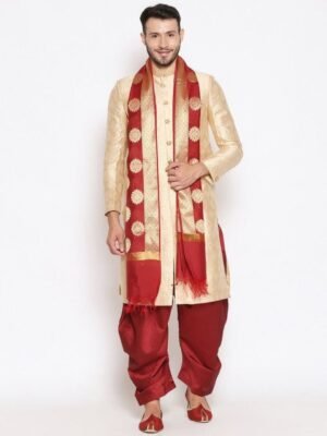 Dupatta Bazaar Men Red & Gold-Toned Ethnic Motifs Woven Design Dupatta