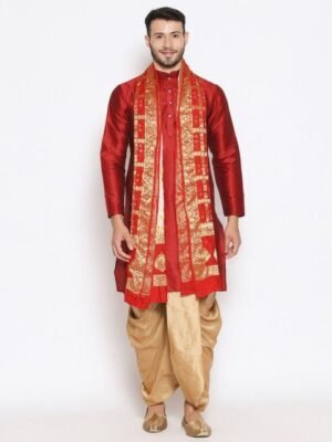Dupatta Bazaar Men White & Red Woven Design Banarasi Gharchola Dupatta