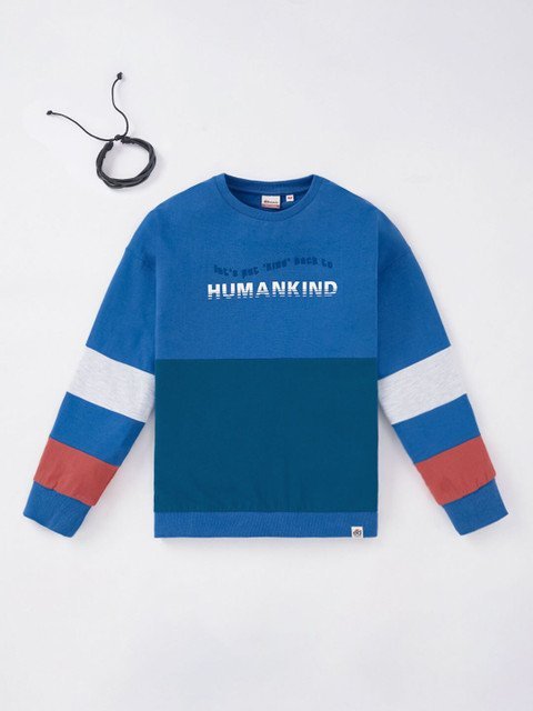 edheads Boys Blue & White Colourblocked Cotton Long Sleeves Sweatshirt