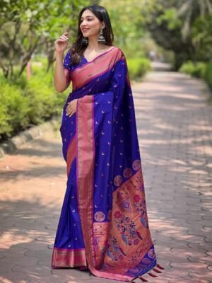 ELITE WEAVES Geometric Woven Design Zari Paithani Saree