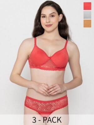 ESOROUCHA Pack Of 3 Self Design Padded Lingerie Sets