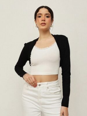 Espresso Black Solid Open Front Shrug